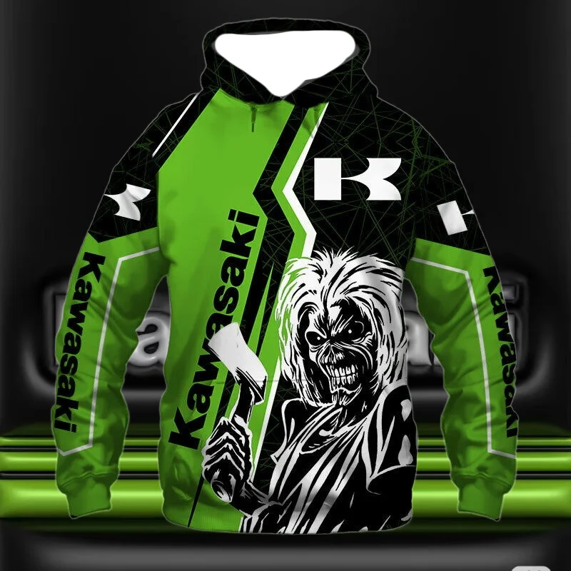 

25/26 3D Men's Long Sleeve Hoodie Kawasaki Motorcycle Sports Cycling Hoodie Children's Adult Motorcycle Enthusiast Casual Shirt