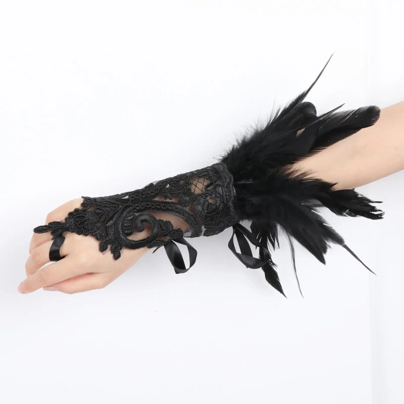 Artificial Feather Lace Luvas Longas para Desempenho De Palco, Moda Cosplay