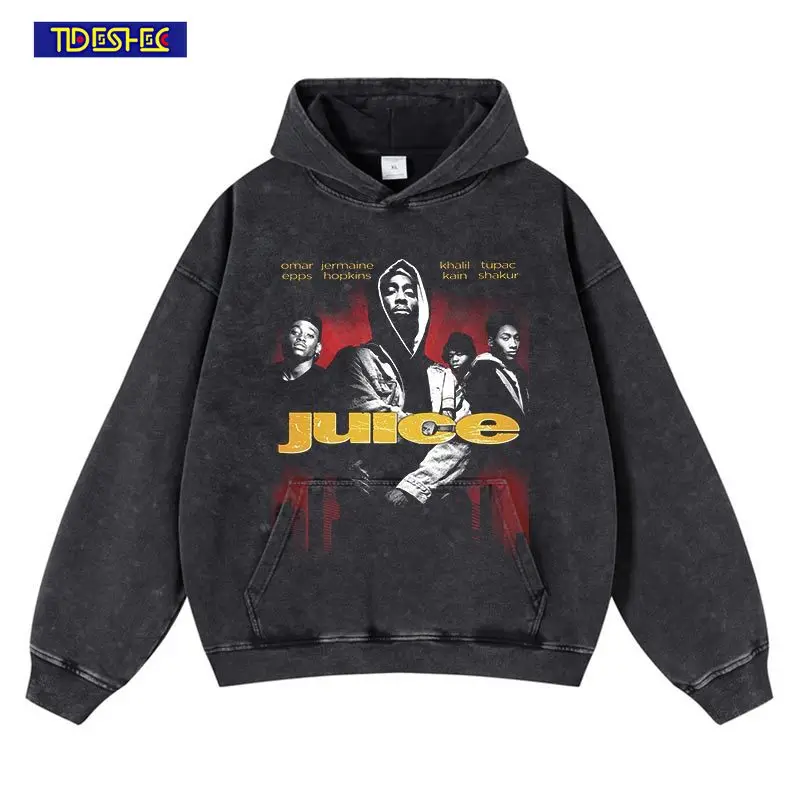 

TIDESHEC Hip Hop Oversized Hoodie Sweatshirt Men Streetwear Harajuku Tupac Graphic Washed Black Hooded 2pac Pullover Unisex