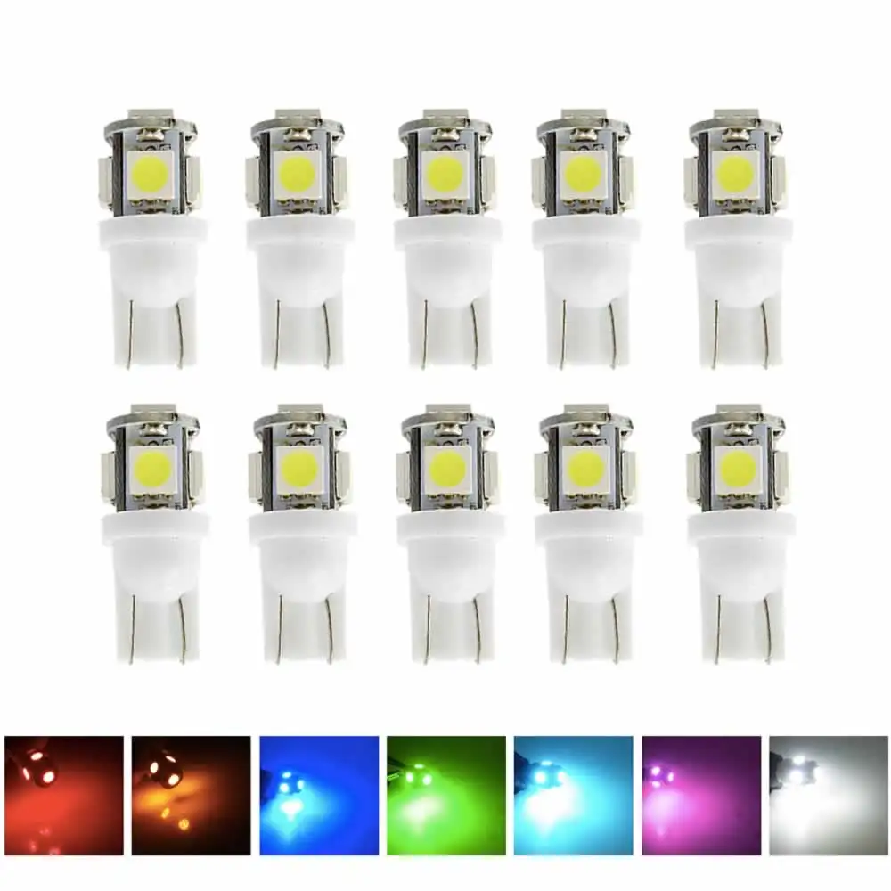 

10X T10 W5W 194 168 Car Light 5050 SMD Led Parking Bulb Auto Wedge Clearance Lamp Red White Ice Blue Yellow Pink Green 12v