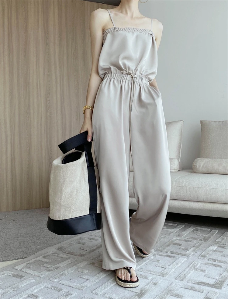 Faionable Sexy oulder Bared Strap Rer High Waist Wide Leg Pants Long Casual Trousers Ele Summer New High End Blogg...