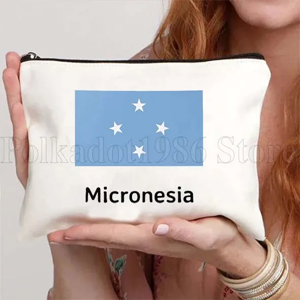 ميكرونيزيا العلم خريطة لطيف هدية قماش حقيبة مستحضرات التجميل ماكياج المرحاض حقيبة مقلمة سستة الحقيبة مفتاح محفظة نسائية للعملات المعدنية تخزين حقيبة القطن