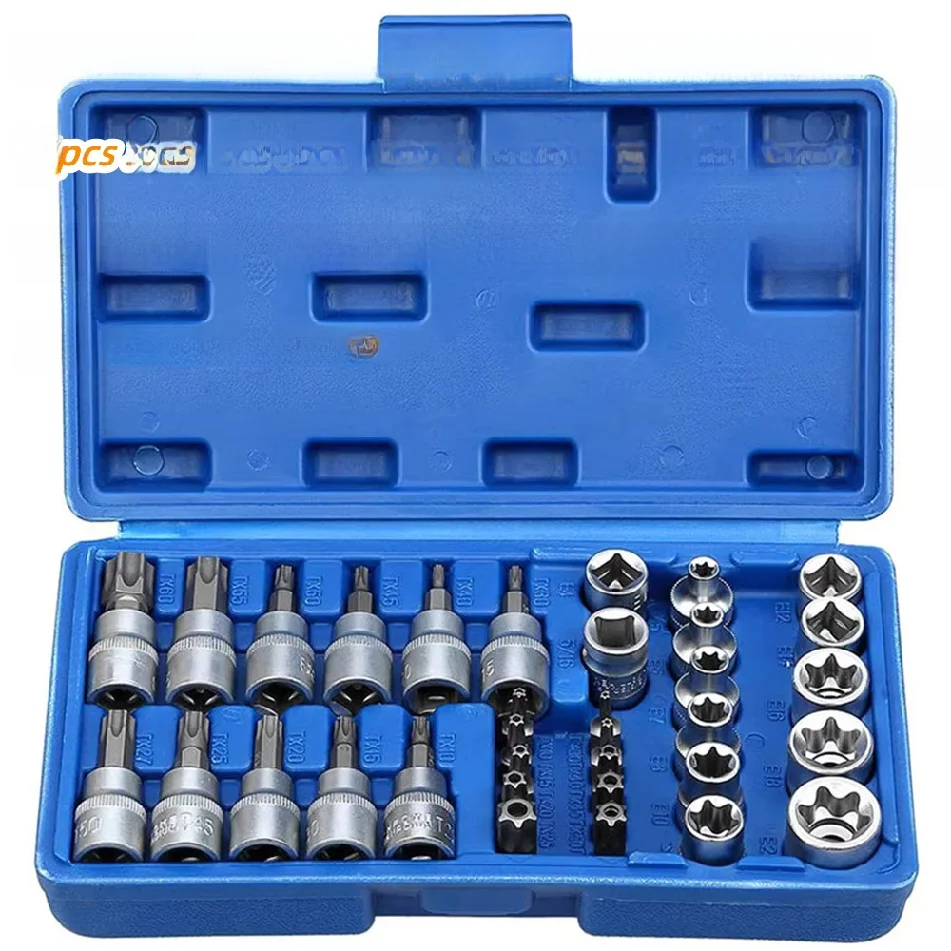 High-quality 34Pcs Torx Star Sockets & Bit Set Male / Female E-Security Bits Drive Handheld Tool Torque Star Socket