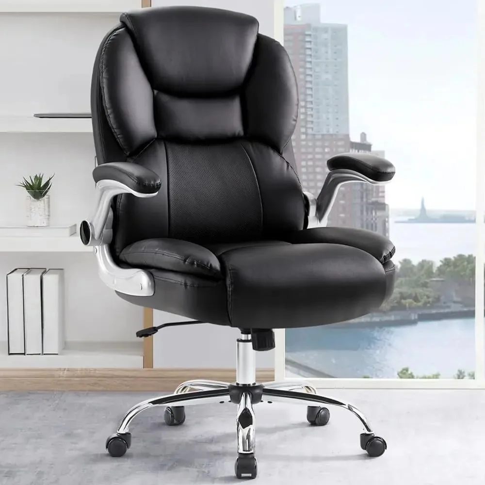 

Executive Office Chair, Ergonomic Big and Tall Computer Desk Chair, High Back PU Leather Chair with Padded Flip-up Armrest, with