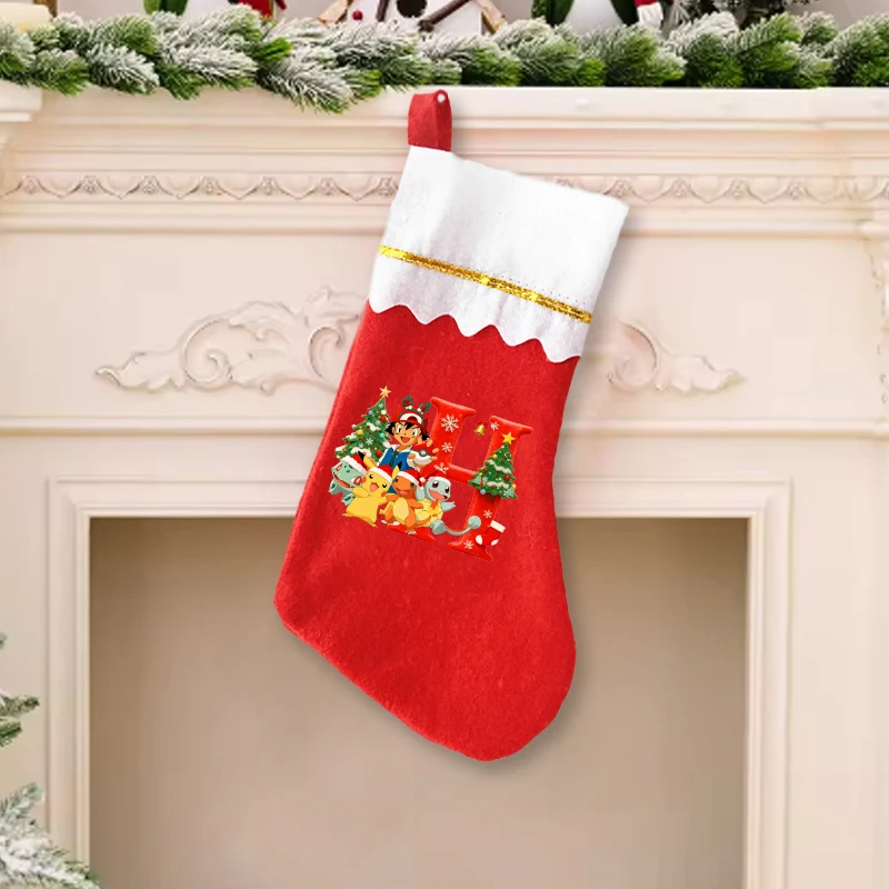 

Pokemons Letter A-Z Christmas Stocking Pikachu Squirtle Santa Claus Socks Navidad Gift Xmas Socks New Year Decoration Kids Gift
