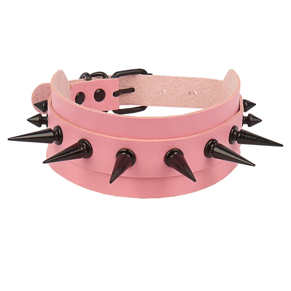 Punk Gothic Rock and roll Night club Individuality Exaggerate Electrophoretic black Spike Rivet Choker Leather Collarbone chain