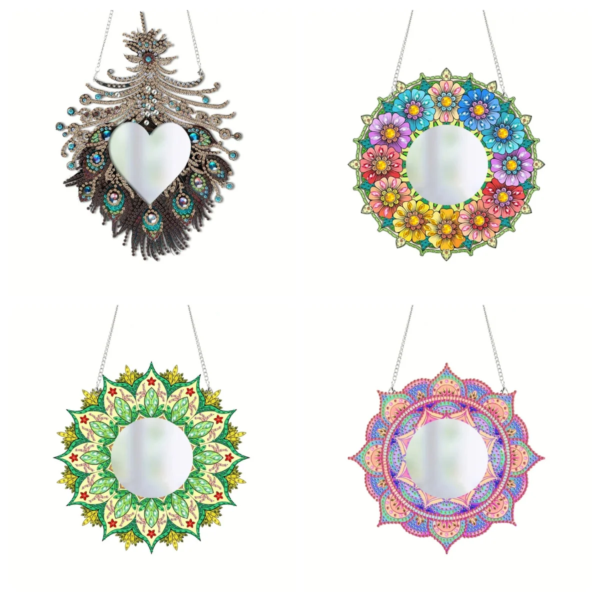 

1 шт. DIY цветок бриллиант художественное подвесное зеркало акриловый кристалл горный хрусталь алмазная живопись зеркало с цепочкой для женщин подарки