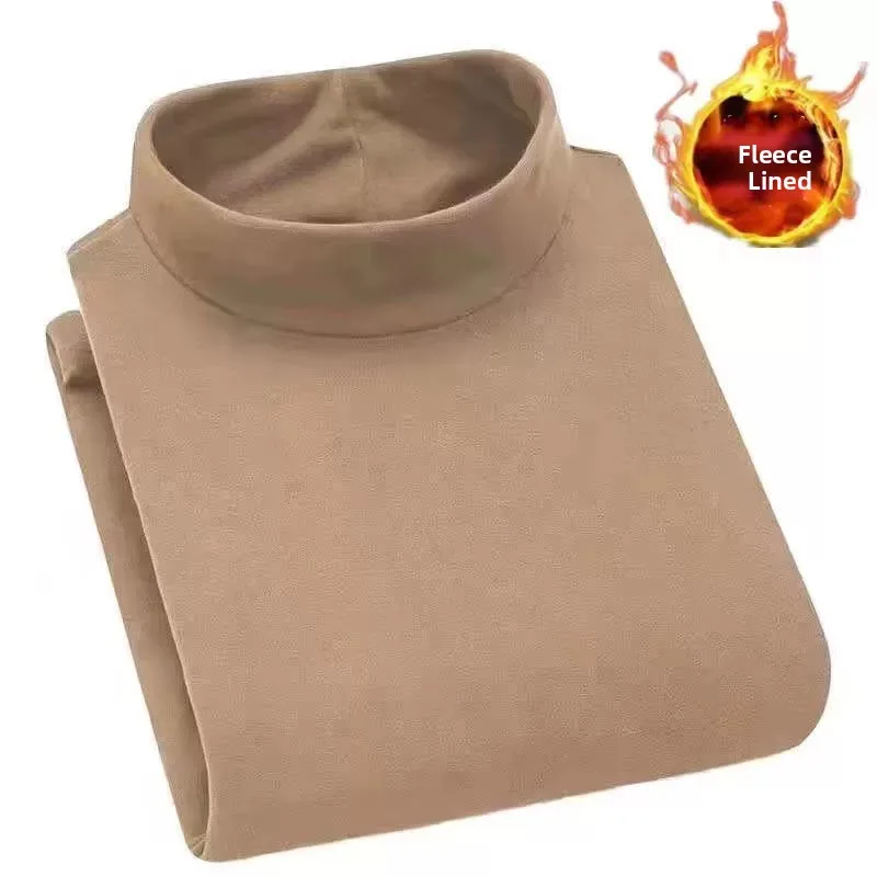 2026 New Men's Fleece Lined Long Sleeve T-Shirt Thermal Base Layer Pullover High Neck Double Sided Velvet Casual Wear for Aut...