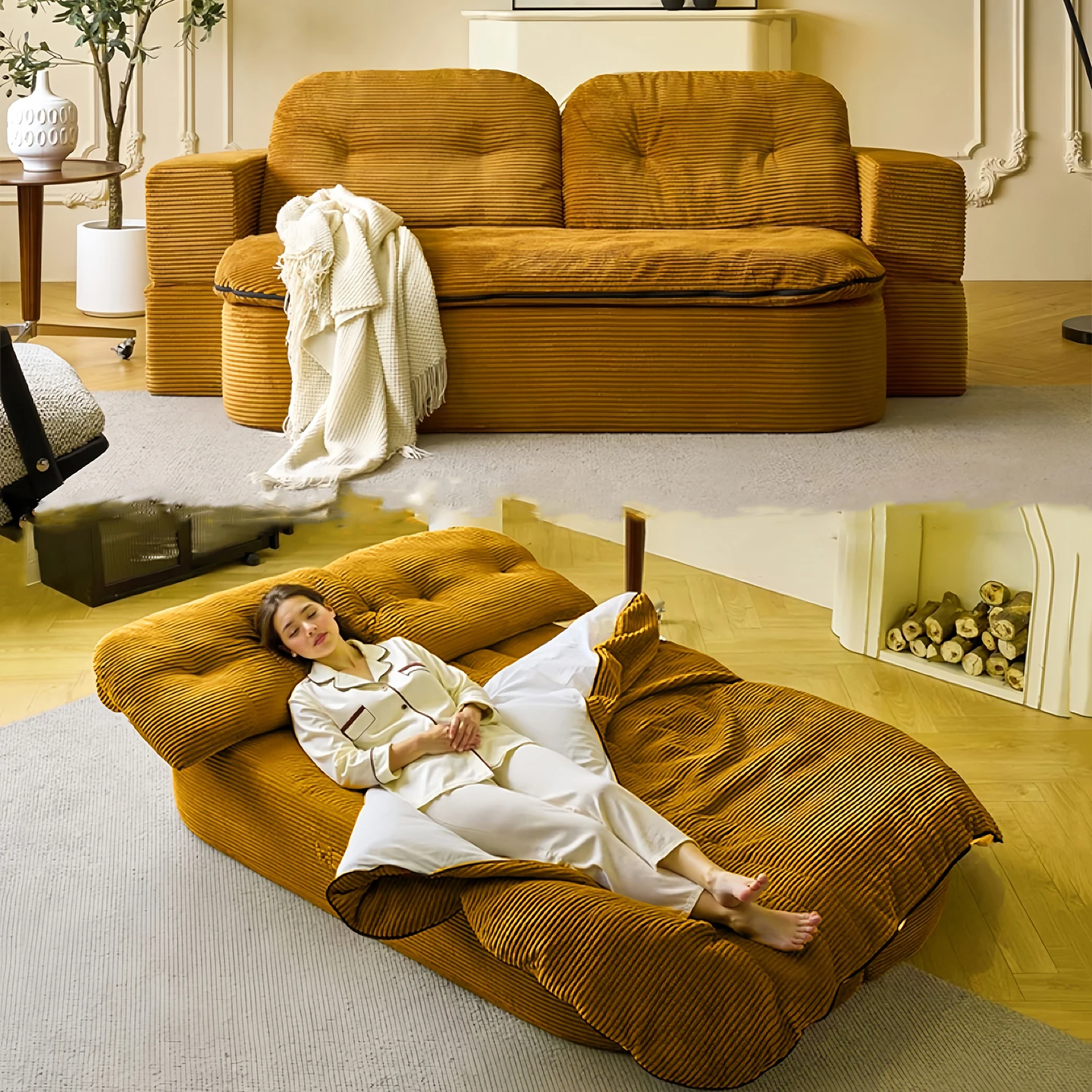 

Vacuum compression antique fabric sofa small apartment living room double three straight row retro folding dual-purpose sofa bed