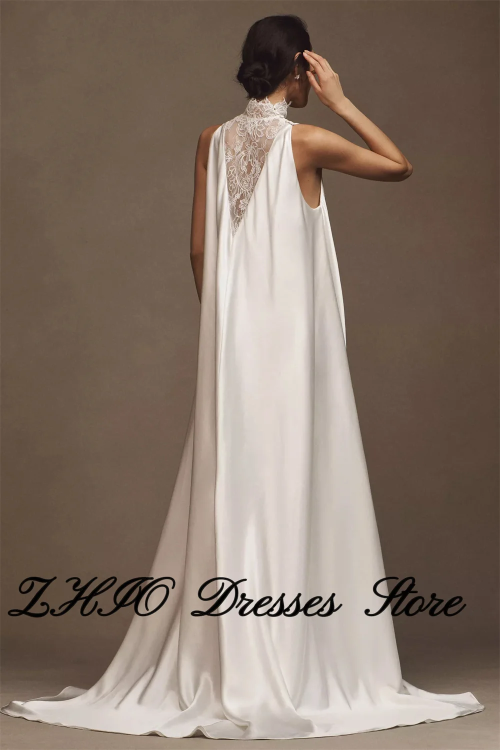 ZHIO Exquisite Halter Lace Wedding Dress Satin Floor Length Straight Bridal Gowns Vestidos De Novia Customized Exquisite