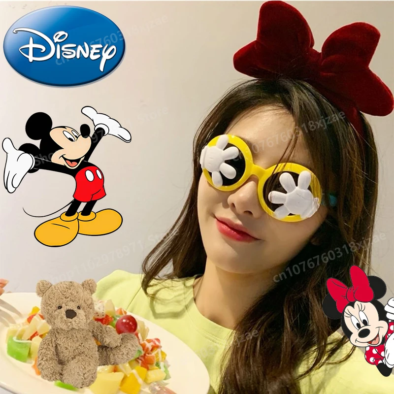 Disney Mickey Mouse Sunglasses Cartoon Kawaii Anime Figure Toys Palm Flip Glasses Women Summer Outdoor Anti-UV Children’s Gifts