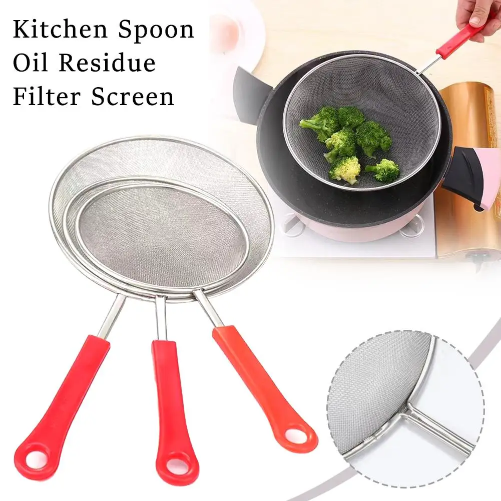 NEW Stainless Steel Flour Filter Screen Wood Handle Cooking Spoon Filter Strainer Oil Household Mesh Fine Scoop To Residue I1M5