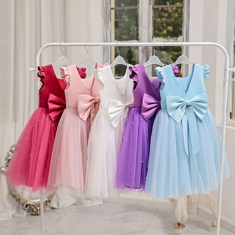 

New Girls Puffy Dress Summer Tulle Fashion Little Princess Dress Piano Performance Costume Host Costume 2-10 Years Kids Clothes