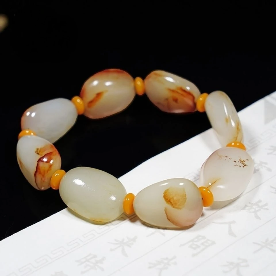 Natural Xinjiang Hetian Jade Bracelet Irregular Single Circle Large Beads Unisex High-end Jewelry Gift