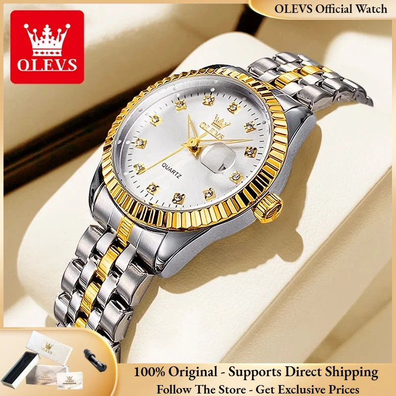 OLEVS 5526 Quartz Watch Women Luxury Stainless Steel Waterproof Luminous Watch Business Brand Automatic Date Women Dress Watch