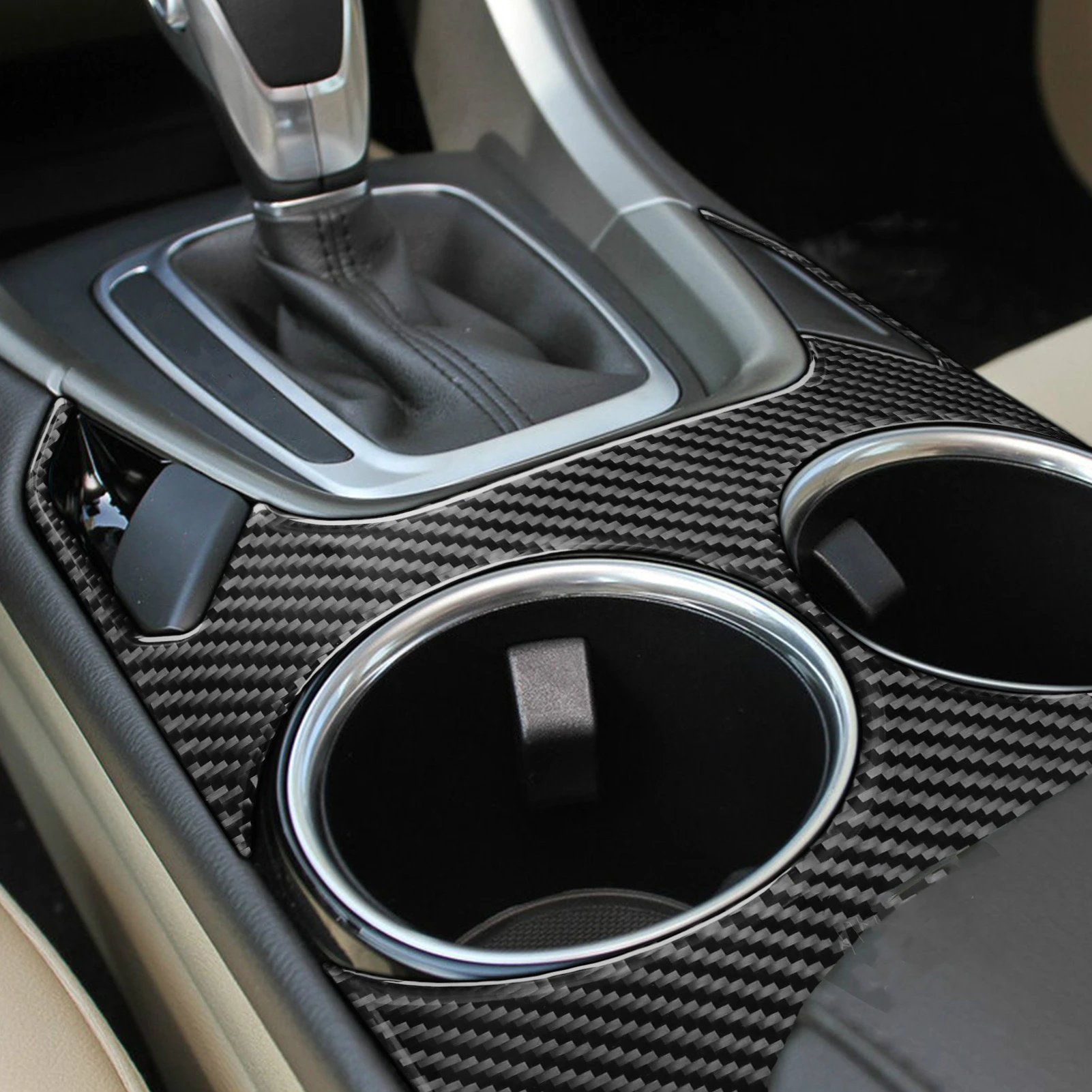 For Ford Fusion Mondeo 2013-2016 Carbon Fiber Auto Central Console Gear Shift Water Cup Cover Decor Trim Left-Hand Drive Only