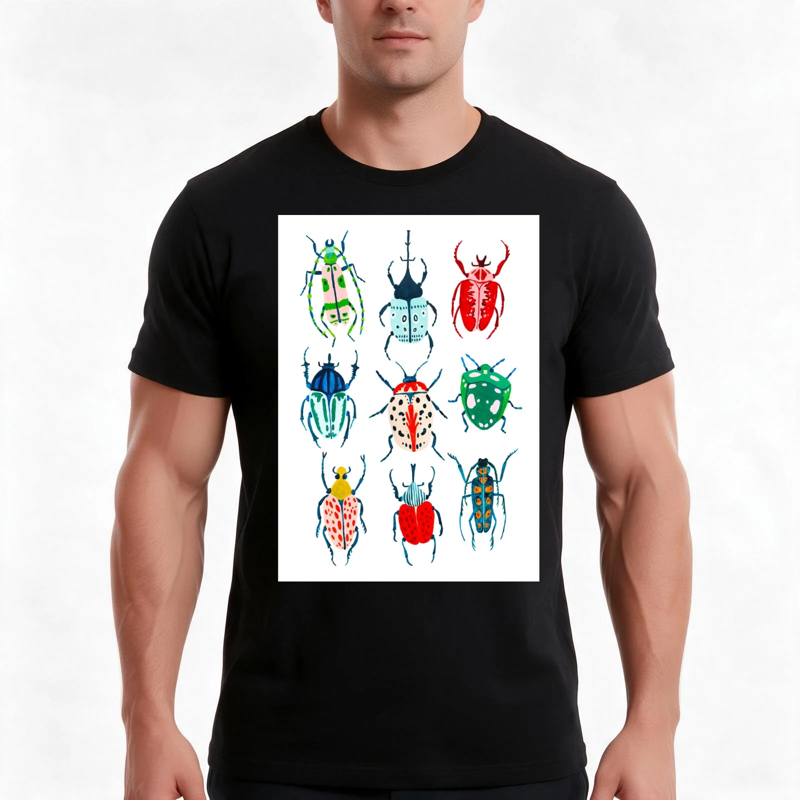Garden Beetles T-Shirt, Summer Casual Cotton Tee, Oversized Streetwear Tops, Vintage Graphic Print, Loose Fit Short Sleeve