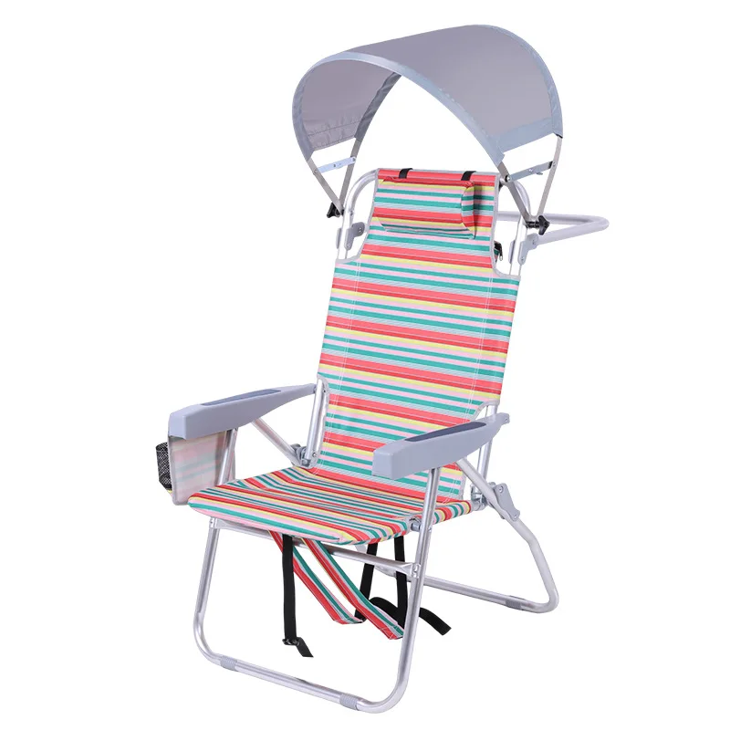 Outdoor folding chair awning camping beach chair portable adjustable sunscreen backrest camping lunch break lounge chair