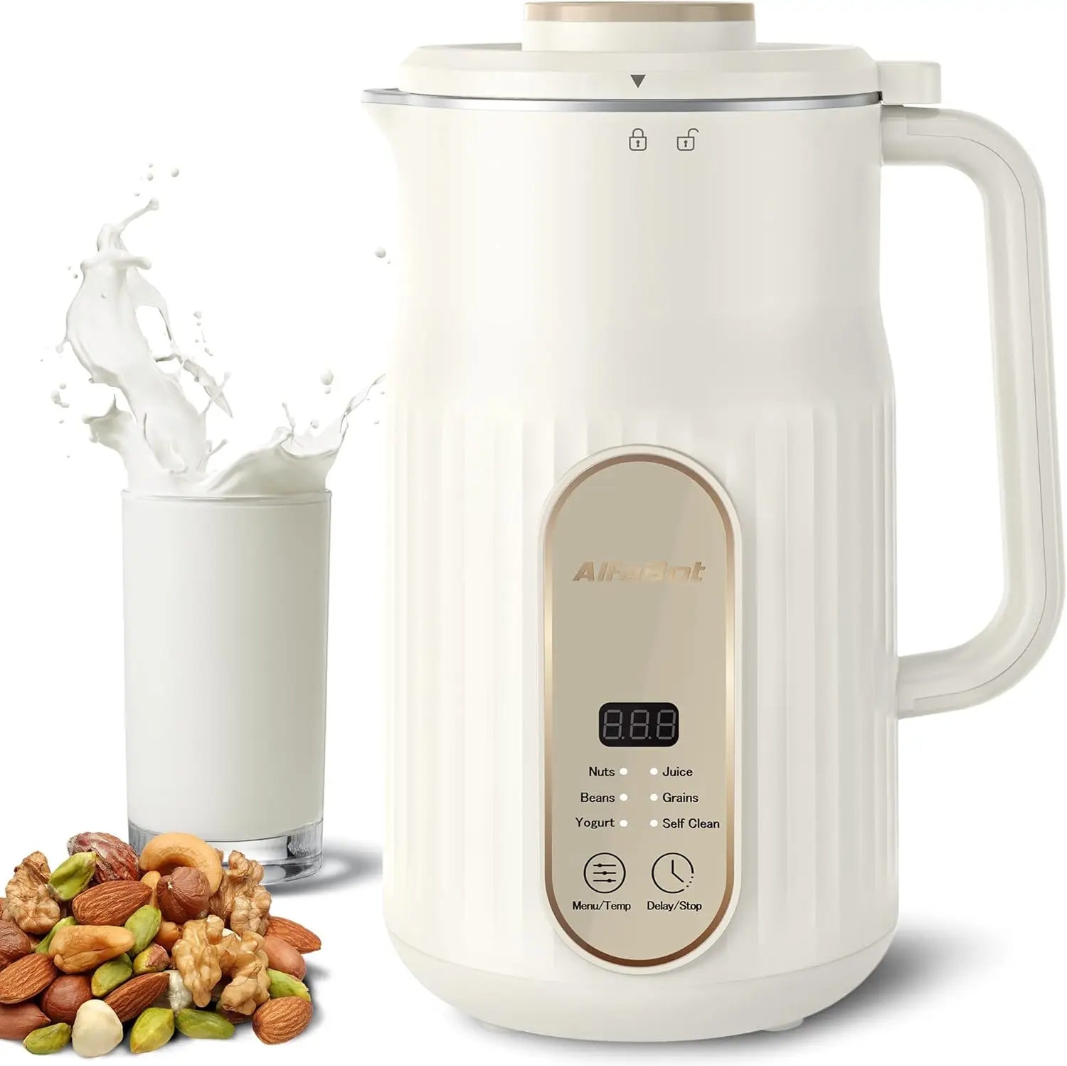 Milk Machine for Homemade Plant-Based Milk, Oat, Soy, Yogurt, 5 Modes/35OZ Big Capacity Soy Milk Maker with Delay Setting and