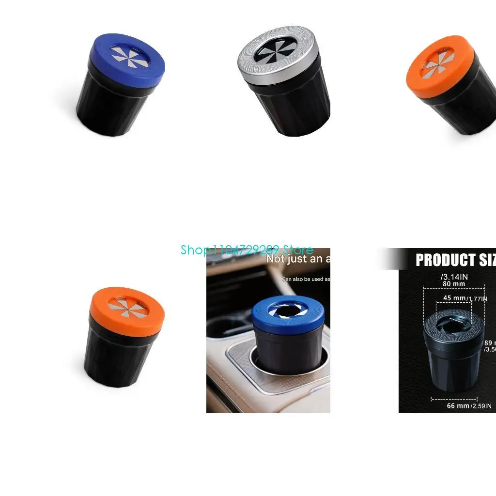 D8KE Compact Car Ashes Bin With Covered Top and Stubbing Opening, Plastic Vehicle Ashtray for Commuters and Interior Cleanup