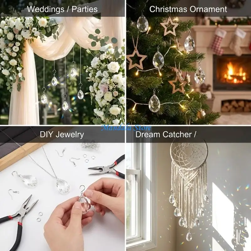 U2JC Clear Prism Chandelier Crystal Teardrops with Hook for DIY Hanging Decoration