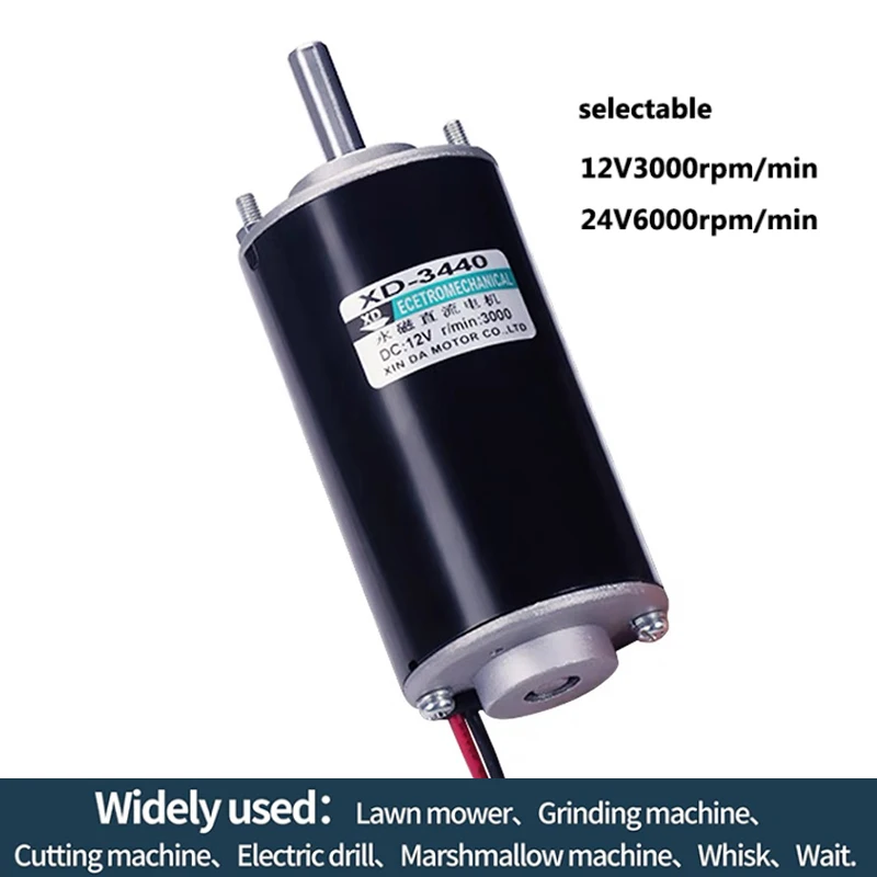 XD-3440 6000rpm High Speed DC MOTOR 50W 12V 24V Permanent Magnet Speed Regulation CW CCW High Torque for Lawn Mower 3000rpm