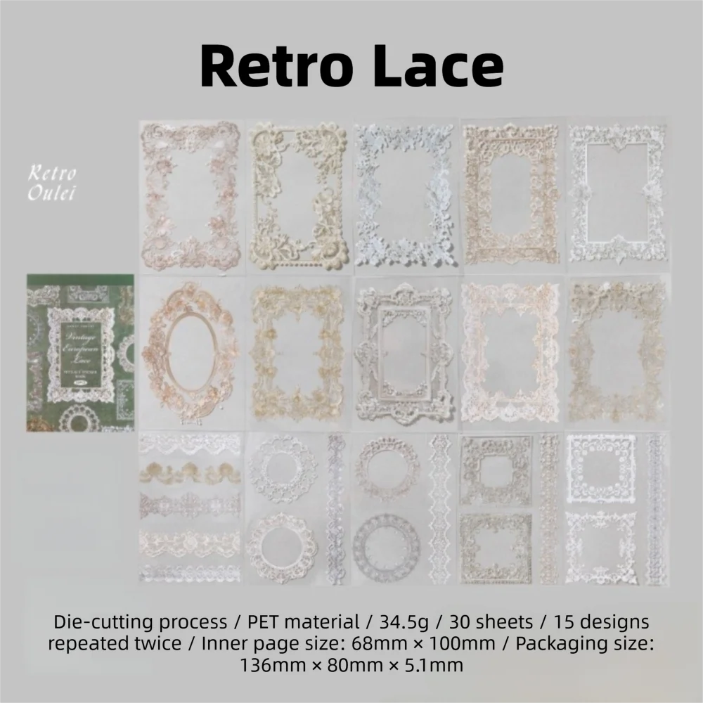 DIY Crafts Lace Theme A Sticker Book Removable Vintage Style DIY Stickers Collage Art Stickers Scrapbooking