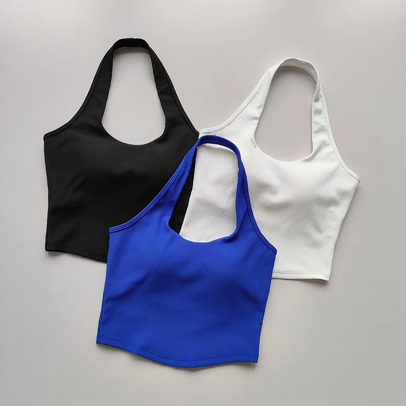 

2023 Summer New Sports Bra Women's Shockproof Running Gathering Bra Hanging Neck Back Fitness Tank Top