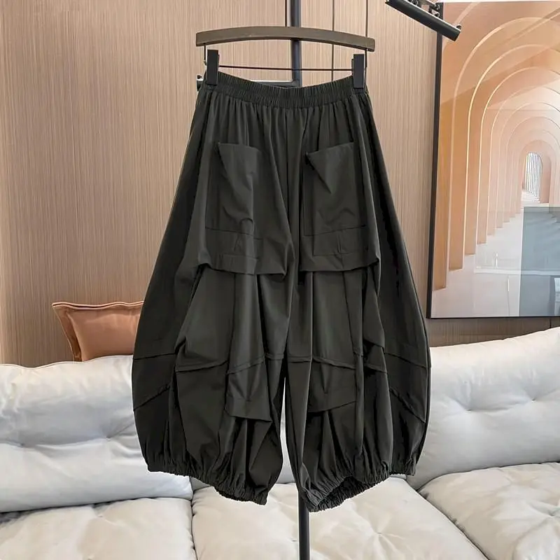 Wide Leg Pants Women Spring/Summer Trend Niche Design Casual Trousers Elastic Waist Loose Personality Pleated Octagonal Pants