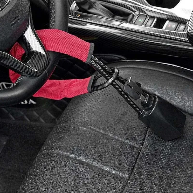 

New for Car Steering Wheel Lock Reinforced Cable Lock in Red Blue Yellow Black Four Colors Automotive Security Deterrent