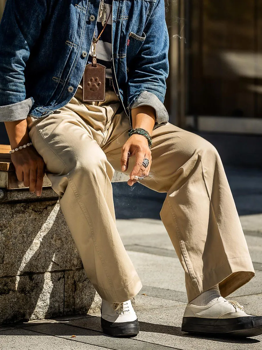 

Autumn and Winter Men's Retro Khaki Pants Loose Straight Crop Pants Long Pants Ancient Casual Pants Street Shoot Vintage