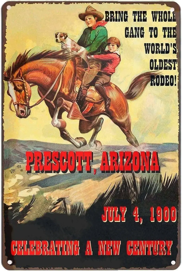Man Cave Decor Tin Sign Prescott Rodeo Oldest Rodeo In The United States Metal Sign Retro Wall For Home Cafes Office Store  sign