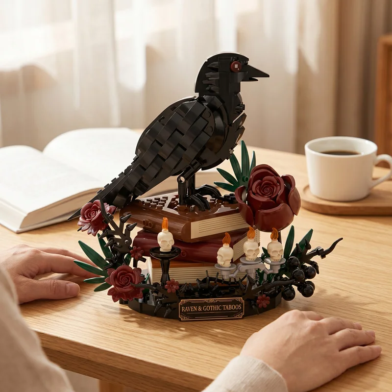 

MOC Gothic Raven Grimoire Building Blocks Brid and Flower Skull Bricks Toy and Adult Gift