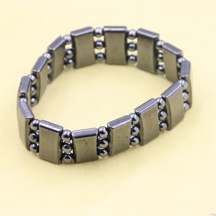 ZFSILVER   Trendy  Nonmagnetic Black Hematite Rectangle Balls Beads Elastic Rope Bracelets Elegant For Women Jewelry Accosseries