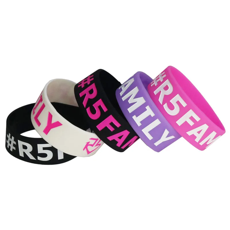 

Fashion 5PCS R5 Family Silicone Wristband 1" Wide Band Rubber Bracelets&Bangles For Music Concert Adult Size Jewelry Gift SH091