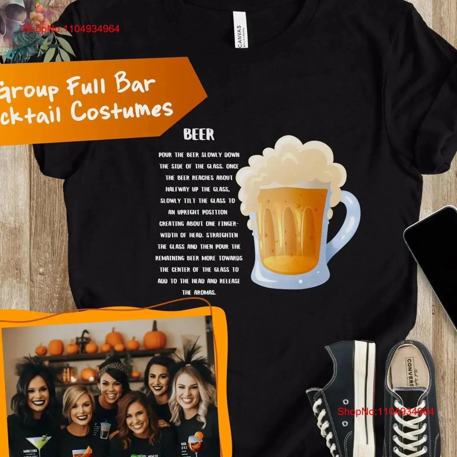 

Beer Mug Cocktail Crew Group Costume T Shirt The Full Bar Halloween Party Theme for Team Office Friends Work Brew Matching