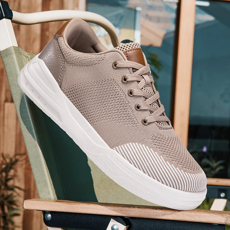 

Мужские вязаные сетчатые кроссовки для ходьбы, модные дышащие повседневные лоферы, плоские кеды в уличном стиле, деловая обувь