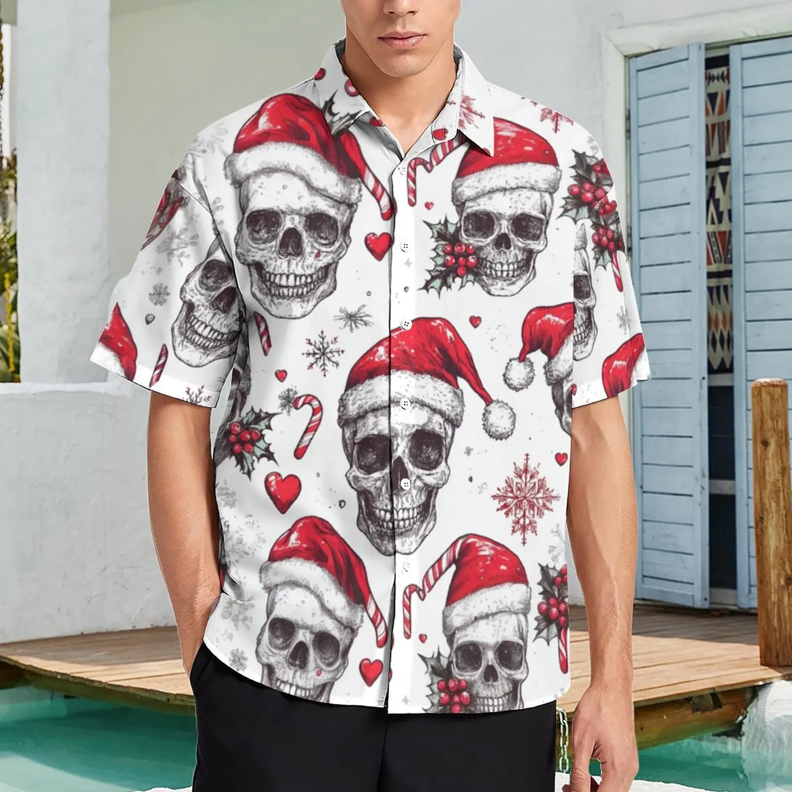 Funny Christmas 3D Printed Shirts Casual Hawaiian Beach Shirt Oversized Summer Male Short Sleeve Skeleton Pattern Clothes Blouse