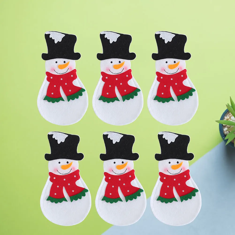 

6Pcs Christmas Snowmen Design Cutlery Bags Nonwoven Tableware Holder Silverware Bags for Festive Dinner