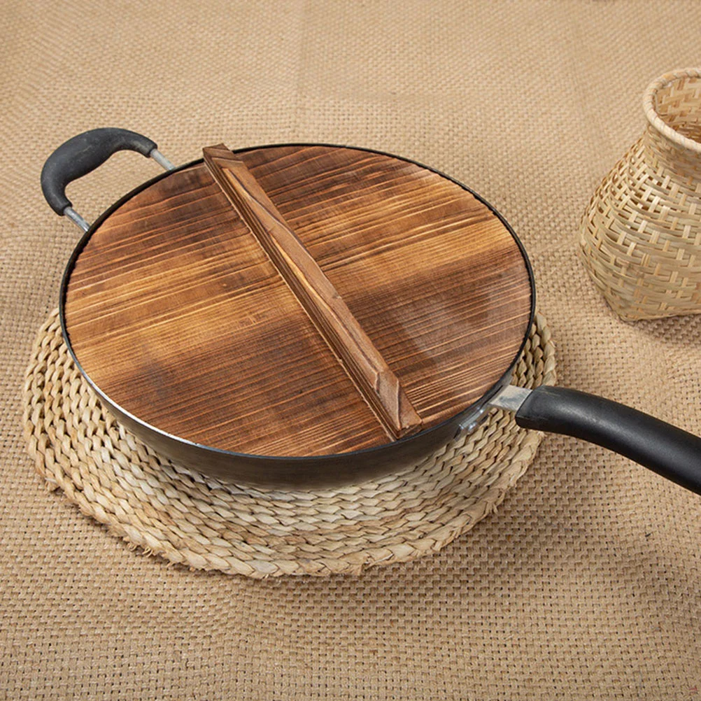 Wooden Wok Lid Handcrafted Cover Pot Protector Protective Solid Cooking Tool Anti Oil Splashing