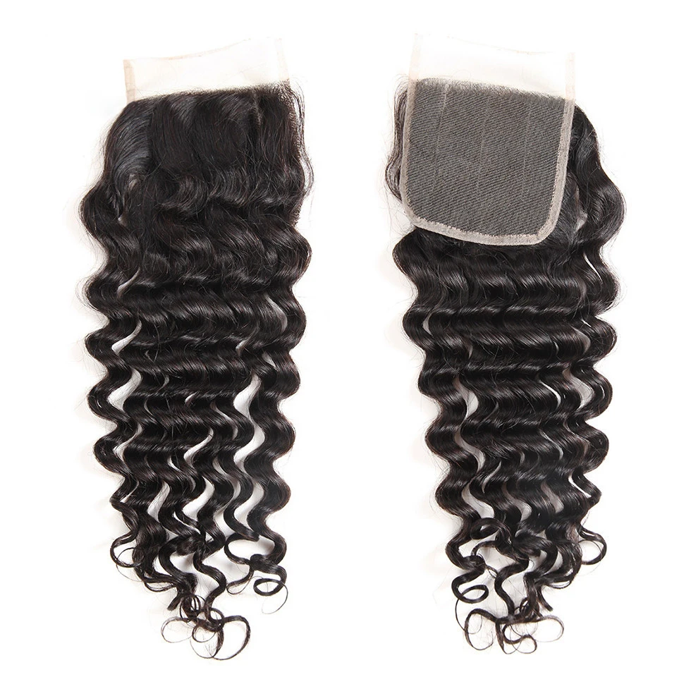 Sophie's Deep Wave Lace Closure 100% Human Hair Block 4x4 Lace Closure 10-22 Inch Full Hand-Crocheted Transparent Lace
