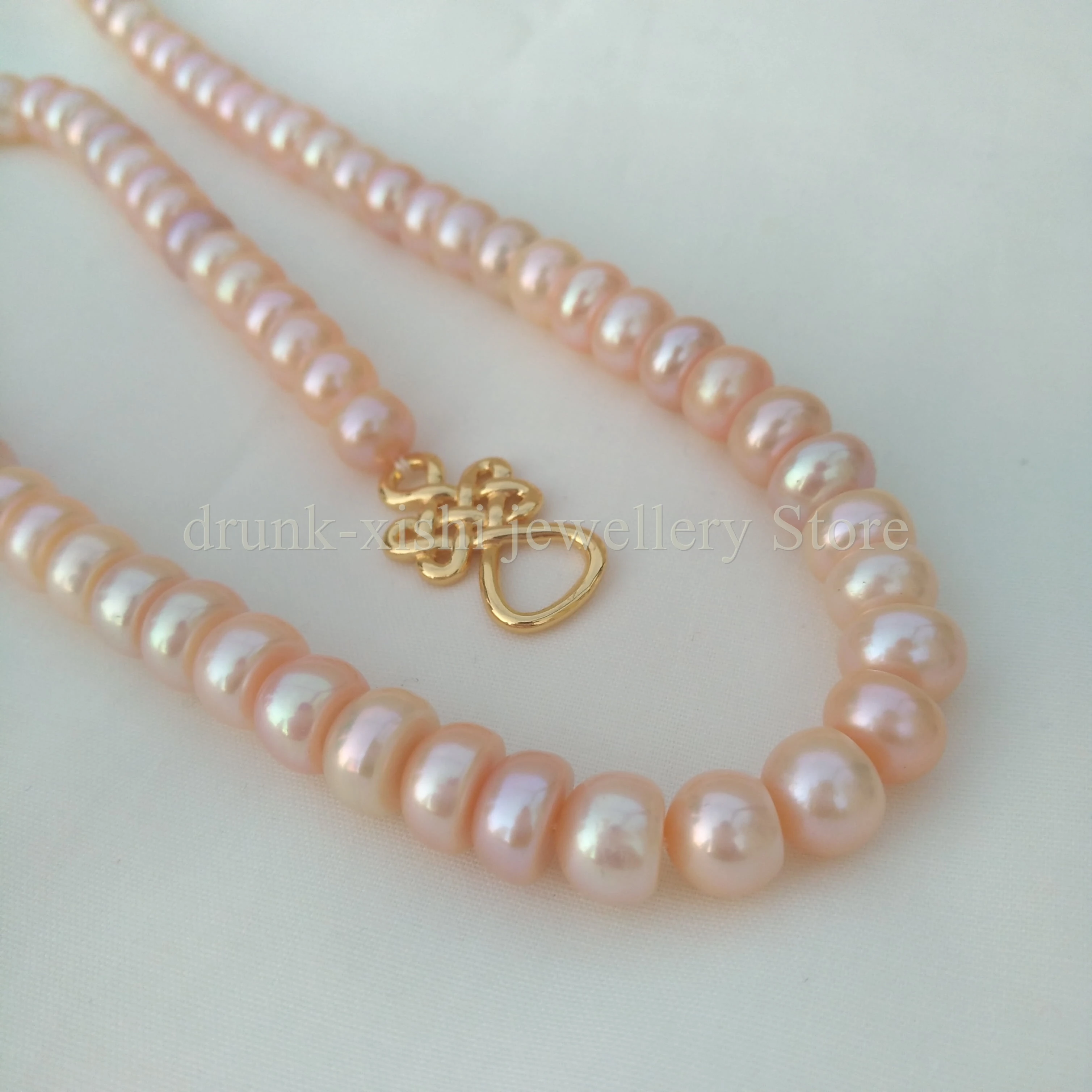 Single Strand 18in 19in Princess Length Natural 7-8mm Gold Pink South Sea Real Pearl Necklace Chinese Knot Clasp Free Shipping