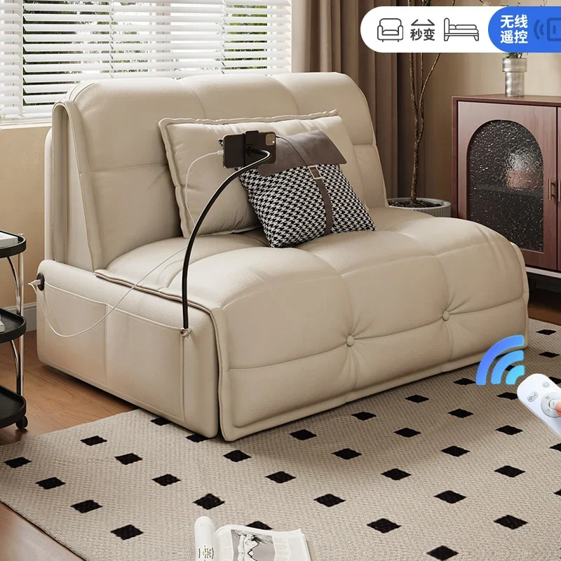 Intelligent leather electric sofa bed single wireless remote control folding multi-function modern simple living room home sofa