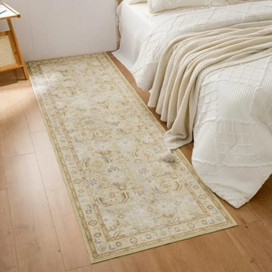 

Runner Rug Washable Non Slip Low Pile Kitchen Runner Soft Boho Modern Rug for Hallways Bedroom 2'6x 8 Cream
