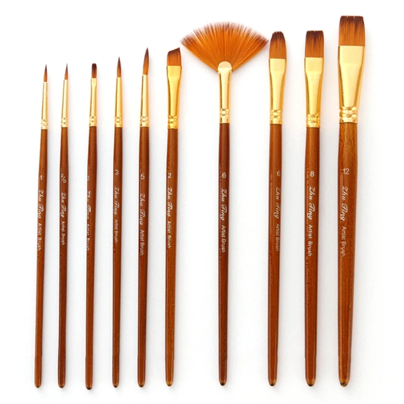 

2024 New 10Pcs Nylon Hair Painting Brush Set Professional Painting Kits Round Pointed Tip Paintbrushes with Synthetic Nylon Tips