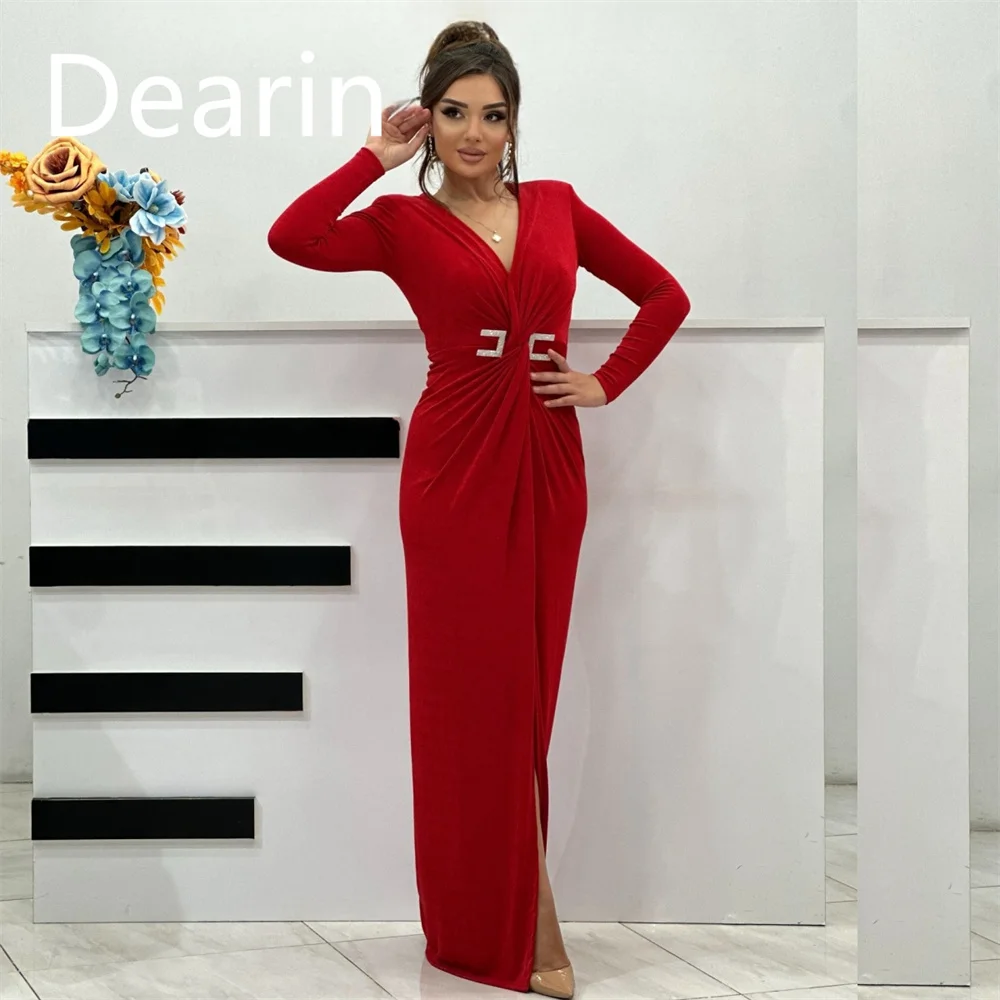 

Customized Evening Dress Prom Gown Formal Women Dearin V-neck Column Floor Length Skirts Vertically Bespoke Occasion Dresses Par