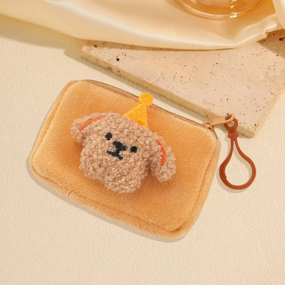 Lady Coin Purse Soft Fabric Plush Puppy Coin Purse with Clip Zipper Closure Mini Size Storage Pouch for Earphones for Changes