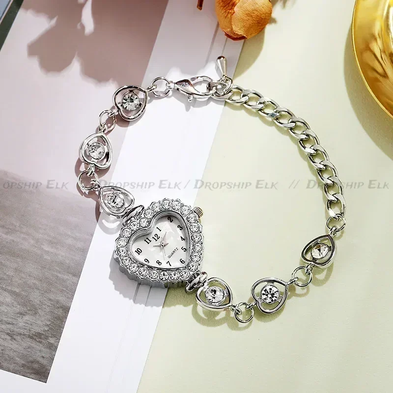 Новые женские часы со стальным ремнем в форме сердца с бриллиантами, модные универсальные часы-браслет высокой красоты, повседневные часы