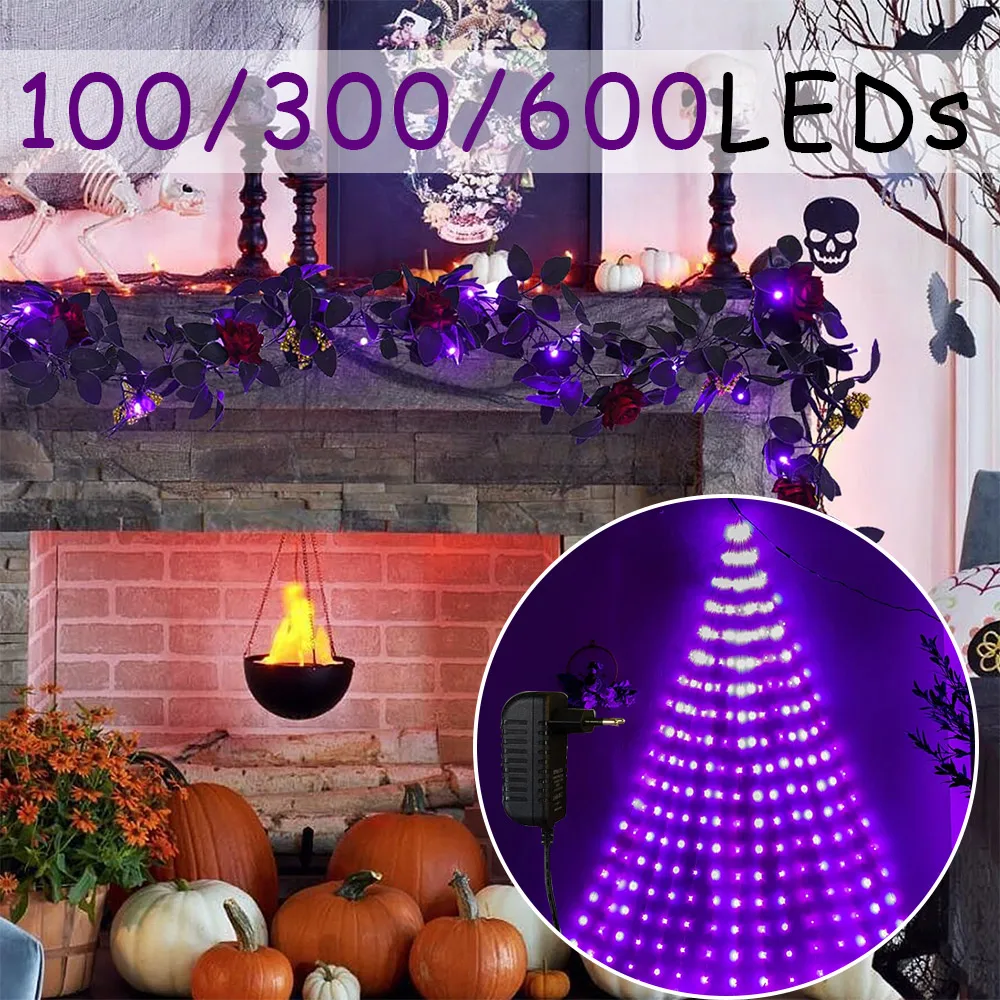 Halloween Purple Branch Tree Lights 600LEDs Silver Wire Fairy String Lights for Christmas Tree Party Holiday Decoration