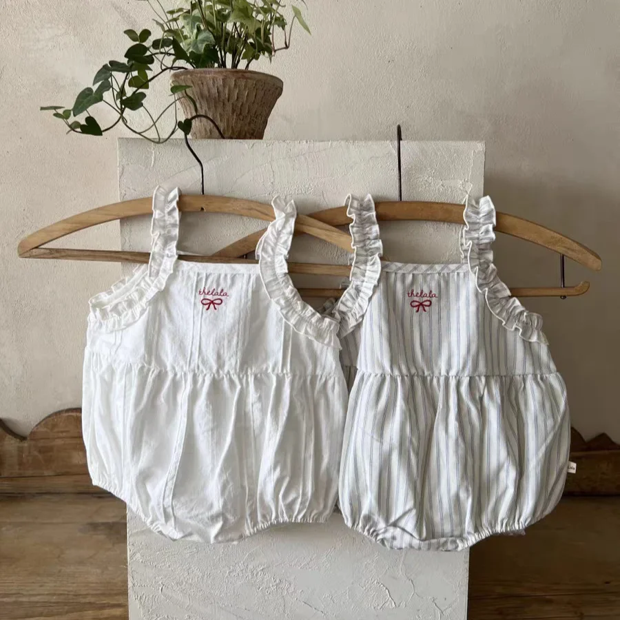 Korean Version Ins Lace Shoulder Strap Jumpsuit Sleeveless Fart Jacket Bow for Women's Treasure Summer Climbing Outfit Thin Baby